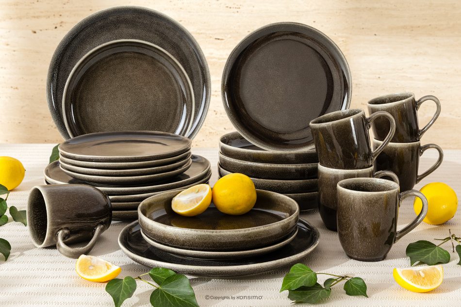 EDA Geschirrset für 6 Personen (24 tlg) aus Keramik im rustikalen Stil, braun/grau/beige braun/grau/beige - Foto 1
