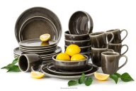 Geschirrset für 6 Personen (24 tlg) aus Keramik im rustikalen Stil, braun/grau/beige