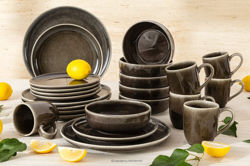 EDA Geschirrset für 6 Personen (24 tlg) aus Keramik im rustikalen Stil, braun/grau/beige braun/grau/beige - Foto 1