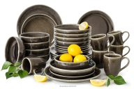 Geschirrset für 6 Personen (30 tlg) aus Keramik im rustikalen Stil, braun/grau/beige