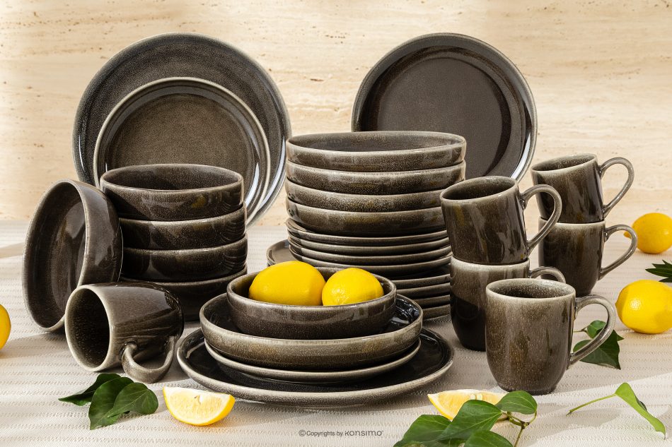 EDA Geschirrset für 6 Personen (30 tlg) aus Keramik im rustikalen Stil, braun/grau/beige braun/grau/beige - Foto 1