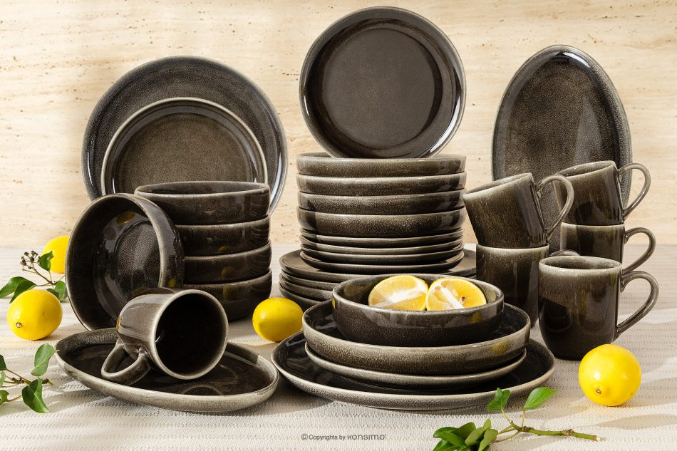 EDA Geschirrset für 6 Personen (32 tlg) aus Keramik im rustikalen Stil, braun/grau/beige braun/grau/beige - Foto 1