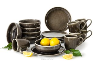 EDA, https://konsimo.de/kollektion/eda/ Frühstücksset für 6 Personen (18 tlg) aus Keramik im rustikalen Stil, braun/grau/beige braun/grau/beige - Foto