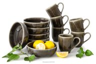 Frühstücksset für 6 Personen (12 tlg) aus Keramik im rustikalen Stil, braun/grau/beige