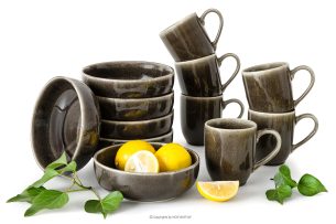 EDA, https://konsimo.de/kollektion/eda/ Frühstücksset für 6 Personen (12 tlg) aus Keramik im rustikalen Stil, braun/grau/beige braun/grau/beige - Foto