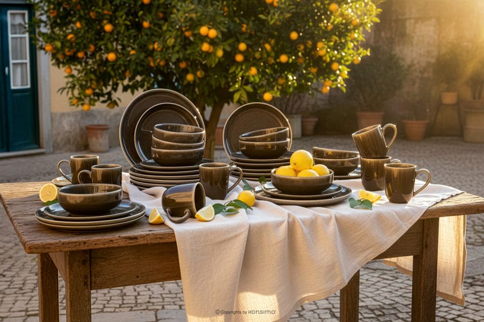 EDA Essteller aus Keramik im rustikalen Stil, braun/grau/beige braun/grau/beige - Foto 7