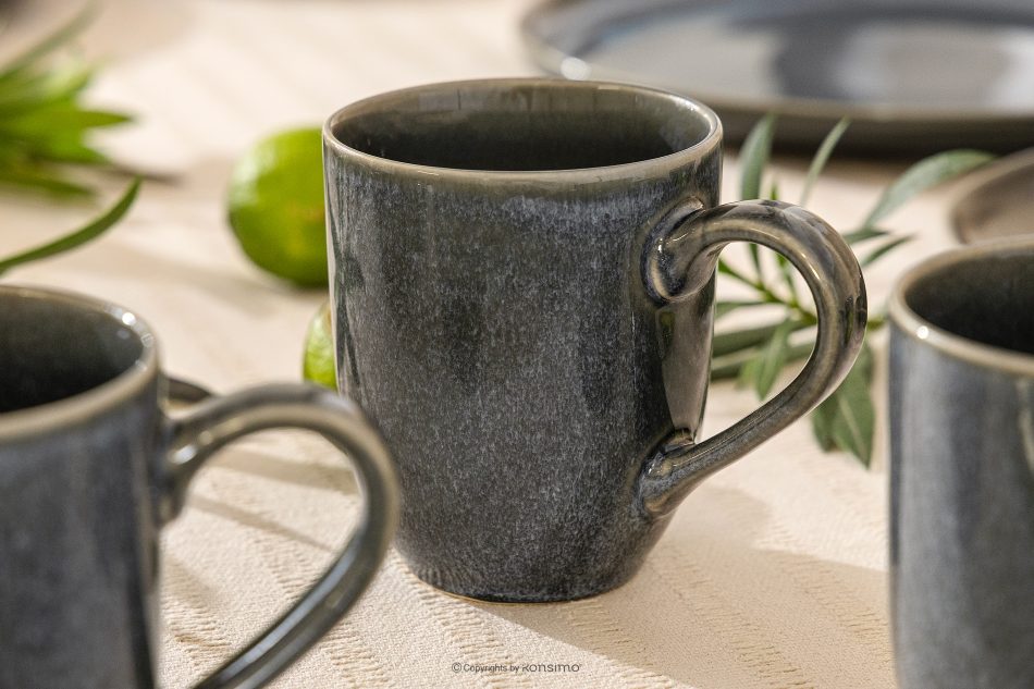 EDA Becher aus Keramik im rustikalen Stil blau/grau/beige blau/grau/beige - Foto 4