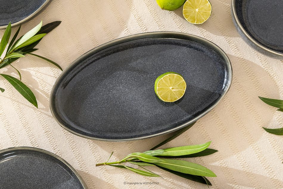 EDA Servierteller aus Keramik im rustikalen Stil, blau/grau/beige blau/grau/beige - Foto 5