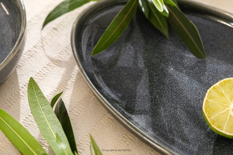 EDA Servierteller aus Keramik im rustikalen Stil, blau/grau/beige blau/grau/beige - Foto 6