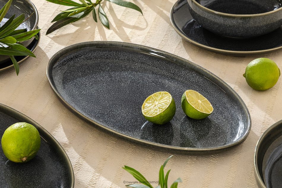 EDA Servierteller aus Keramik im rustikalen Stil, blau/grau/beige blau/grau/beige - Foto 1