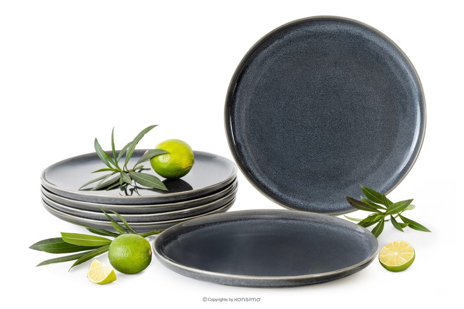 EDA Essteller, 6 Stück, aus Keramik im rustikalen Stil, blau/grau/beige blau/grau/beige - Foto 0