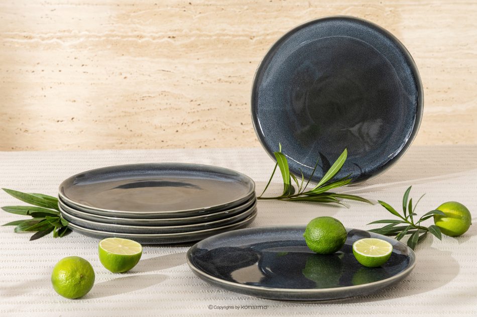 EDA Essteller, 6 Stück, aus Keramik im rustikalen Stil, blau/grau/beige blau/grau/beige - Foto 1