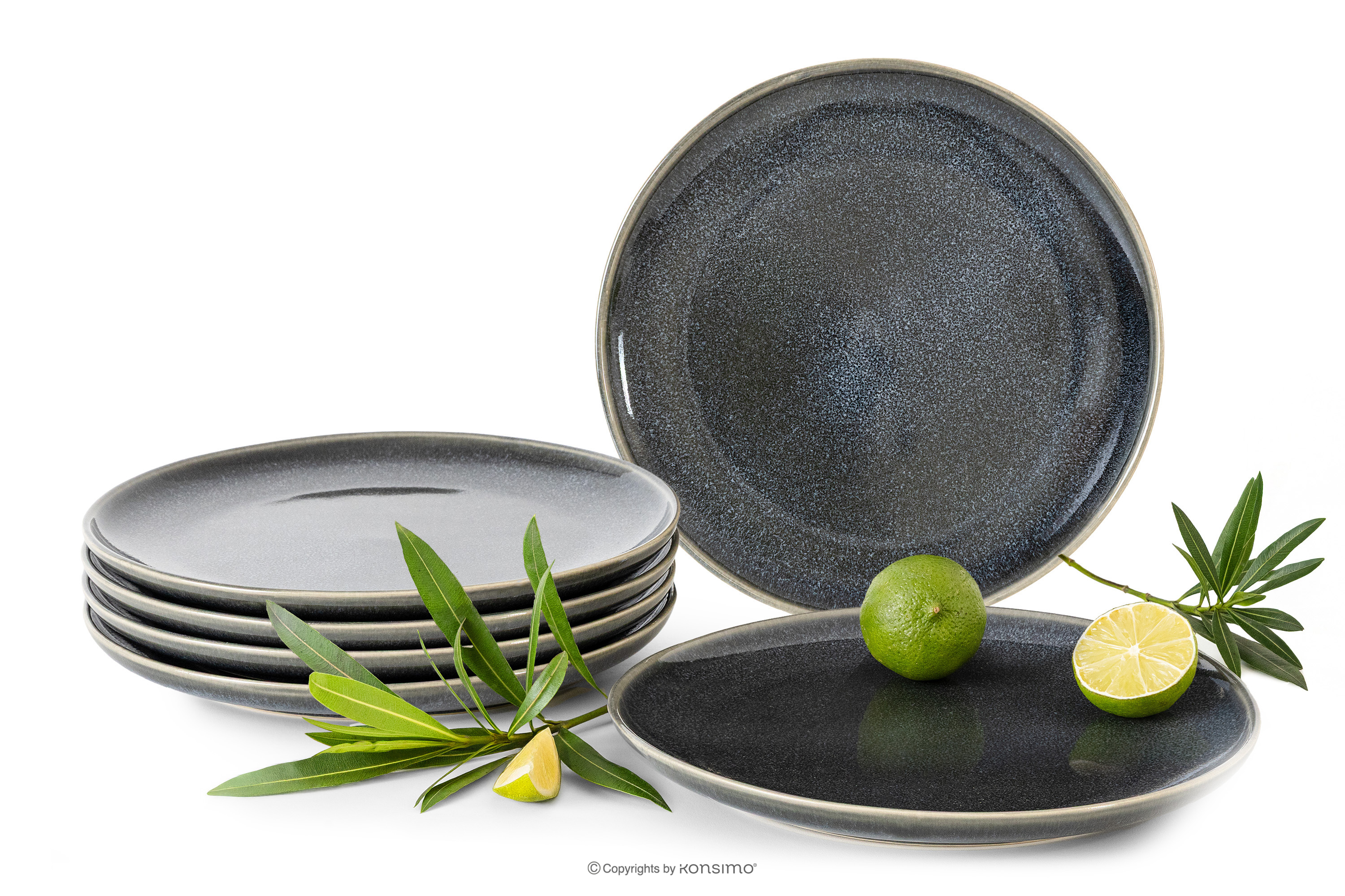 Dessertteller 6 Stück aus Keramik im rustikalen Stil blau/grau/beige