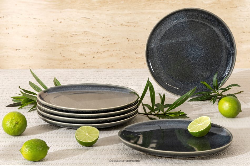 EDA Dessertteller 6 Stück aus Keramik im rustikalen Stil blau/grau/beige blau/grau/beige - Foto 1