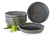 Tiefer Teller 6 Stück aus Keramik im rustikalen Stil blau/grau/beige