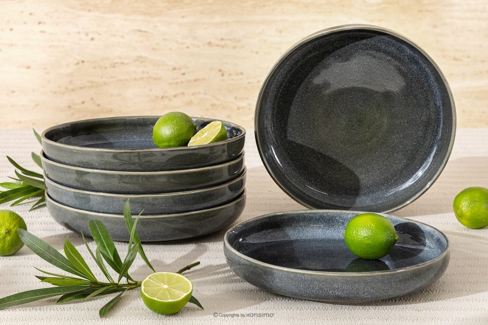 EDA Tiefer Teller 6 Stück aus Keramik im rustikalen Stil blau/grau/beige blau/grau/beige - Foto 1