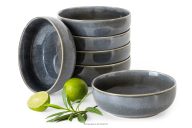 Keramikschale im rustikalen Stil, blau/grau/beige, 6 Stück