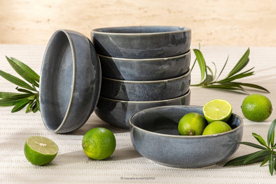 EDA Keramikschale im rustikalen Stil, blau/grau/beige, 6 Stück blau/grau/beige - Foto 1