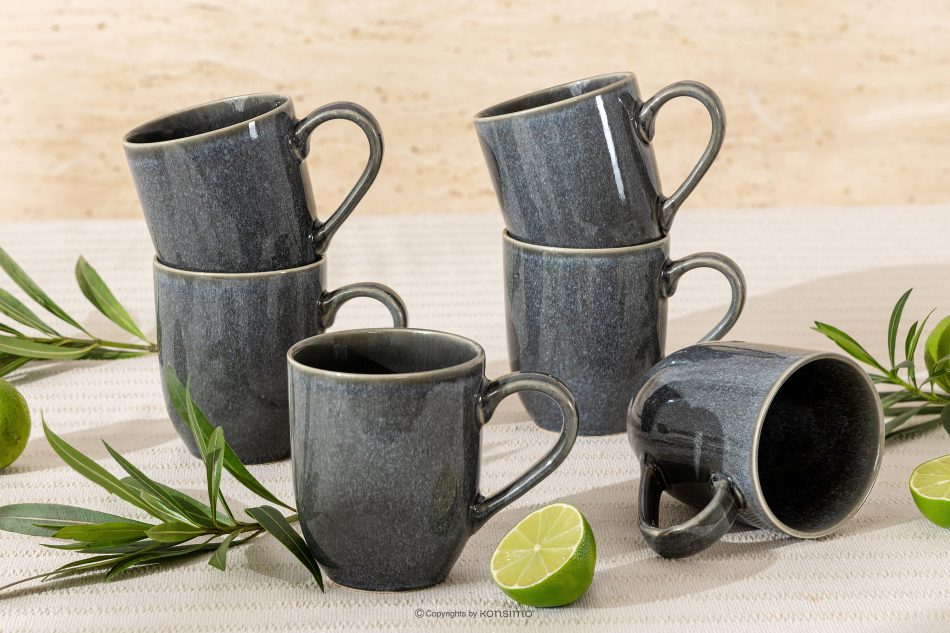 EDA Keramikbecher im rustikalen Stil, blau/grau/beige, 6 Stück blau/grau/beige - Foto 1