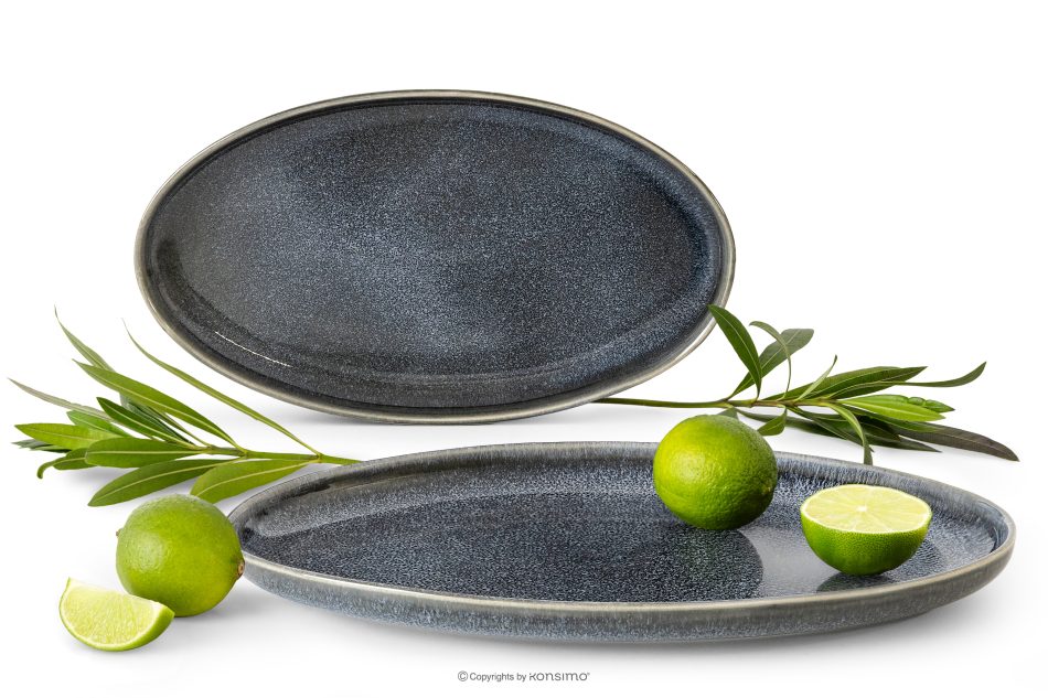 EDA Servierteller-Set (2 Stück) aus Keramik im rustikalen Stil, blau/grau/beige, 6 Stück blau/grau/beige - Foto 0