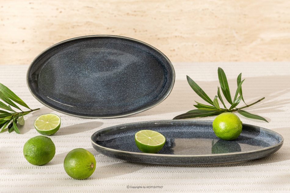 EDA Servierteller-Set (2 Stück) aus Keramik im rustikalen Stil, blau/grau/beige, 6 Stück blau/grau/beige - Foto 1