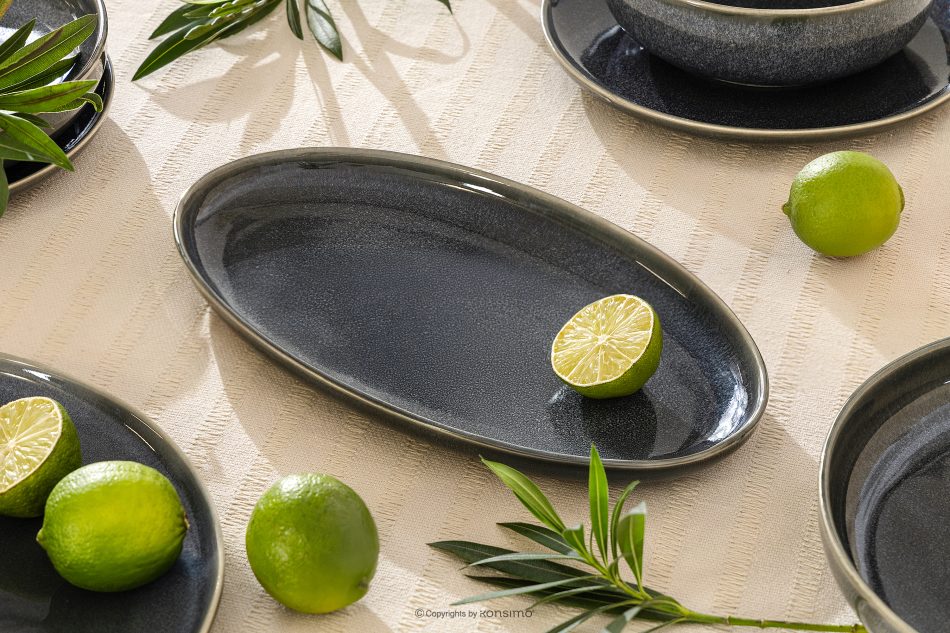 EDA Servierteller-Set (2 Stück) aus Keramik im rustikalen Stil, blau/grau/beige, 6 Stück blau/grau/beige - Foto 6