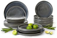 Geschirrset für 6 Personen (18 tlg) aus Keramik im rustikalen Stil, blau/grau/beige