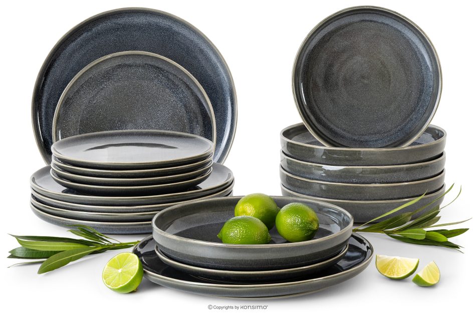 EDA Geschirrset für 6 Personen (18 tlg) aus Keramik im rustikalen Stil, blau/grau/beige blau/grau/beige - Foto 0