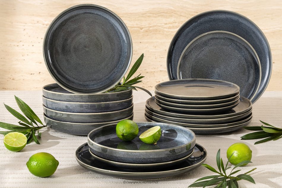 EDA Geschirrset für 6 Personen (18 tlg) aus Keramik im rustikalen Stil, blau/grau/beige blau/grau/beige - Foto 1