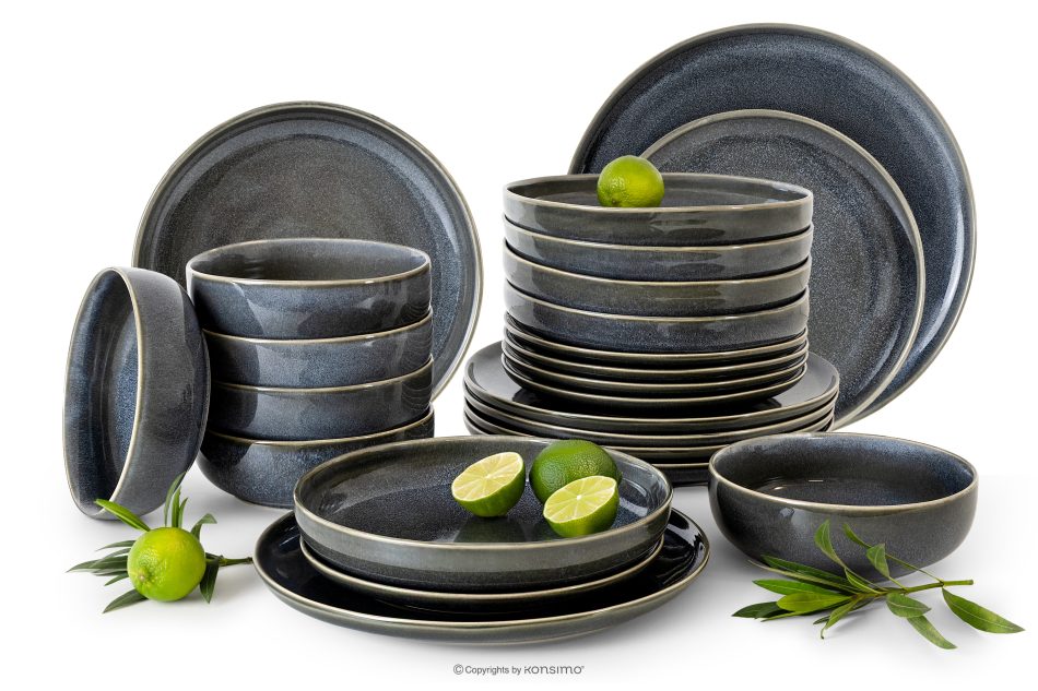 EDA Geschirrset für 6 Personen (24 tlg) aus Keramik im rustikalen Stil, blau/grau/beige blau/grau/beige - Foto 0