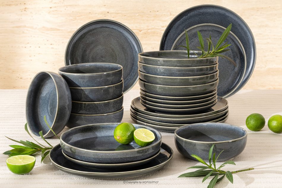 EDA Geschirrset für 6 Personen (24 tlg) aus Keramik im rustikalen Stil, blau/grau/beige blau/grau/beige - Foto 1