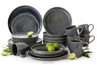 Geschirrset für 6 Personen (24 tlg) aus Keramik im rustikalen Stil, blau/grau/beige