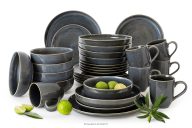 Geschirrset für 6 Personen (30 tlg) aus Keramik im rustikalen Stil, blau/grau/beige