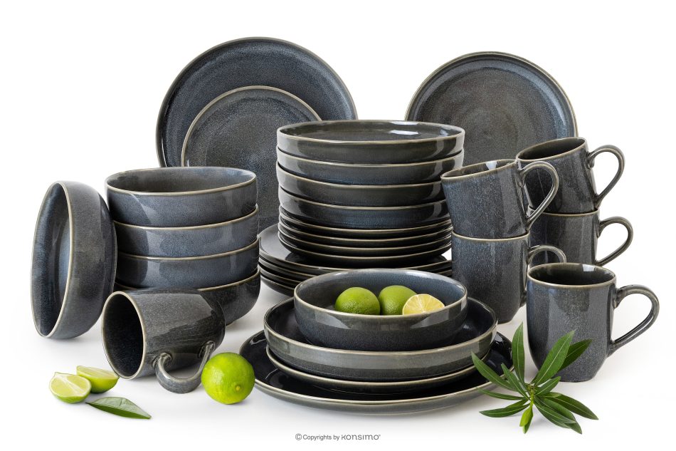EDA Geschirrset für 6 Personen (30 tlg) aus Keramik im rustikalen Stil, blau/grau/beige blau/grau/beige - Foto 0