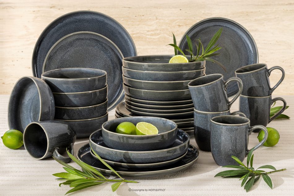 EDA Geschirrset für 6 Personen (30 tlg) aus Keramik im rustikalen Stil, blau/grau/beige blau/grau/beige - Foto 1