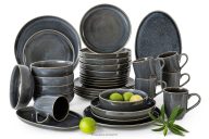 Geschirrset für 6 Personen (32 tlg) aus Keramik im rustikalen Stil, blau/grau/beige