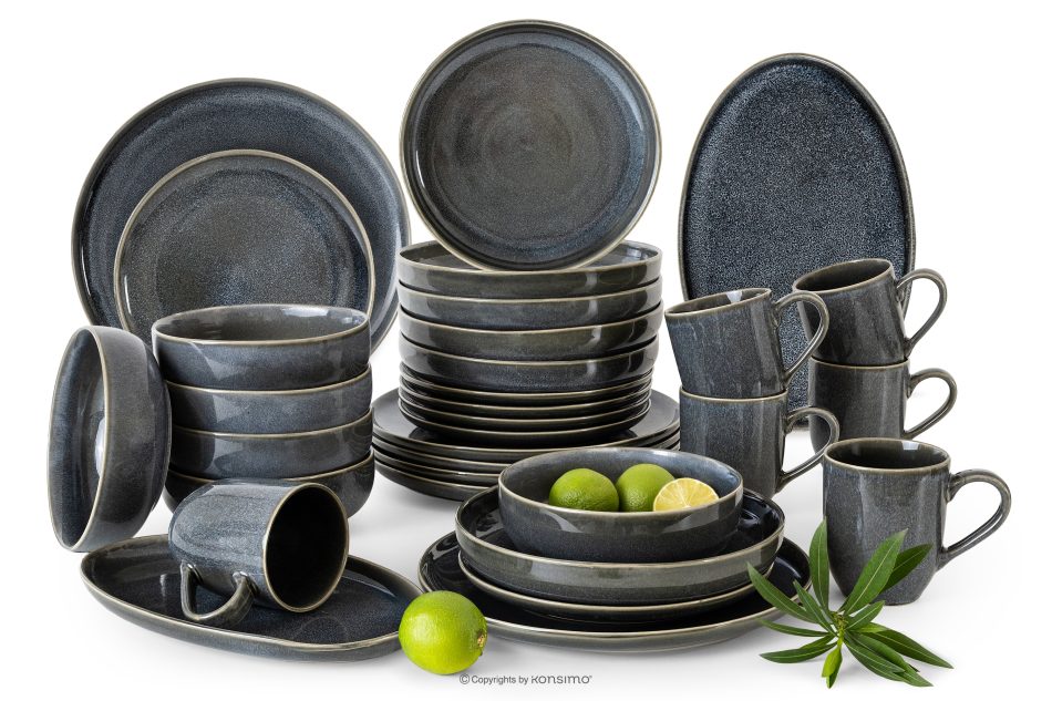 EDA Geschirrset für 6 Personen (32 tlg) aus Keramik im rustikalen Stil, blau/grau/beige blau/grau/beige - Foto 0