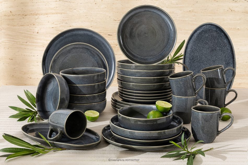 EDA Geschirrset für 6 Personen (32 tlg) aus Keramik im rustikalen Stil, blau/grau/beige blau/grau/beige - Foto 1
