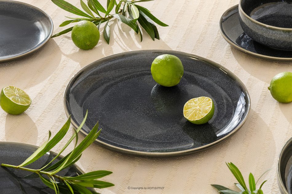 EDA Geschirrset für 6 Personen (32 tlg) aus Keramik im rustikalen Stil, blau/grau/beige blau/grau/beige - Foto 16