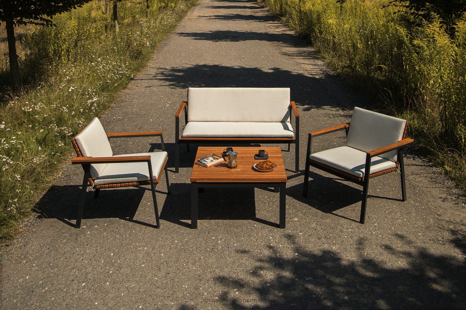 ARIATO Gartenbank aus Holz und Aluminium braun/anthrazit/beige - Foto 11