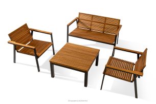 ARIATO, https://konsimo.de/kollektion/ariato/ Gartenmöbel-Set aus Holz und Metall 2 Stühle, Bank, Tisch braun/anthrazit - Foto