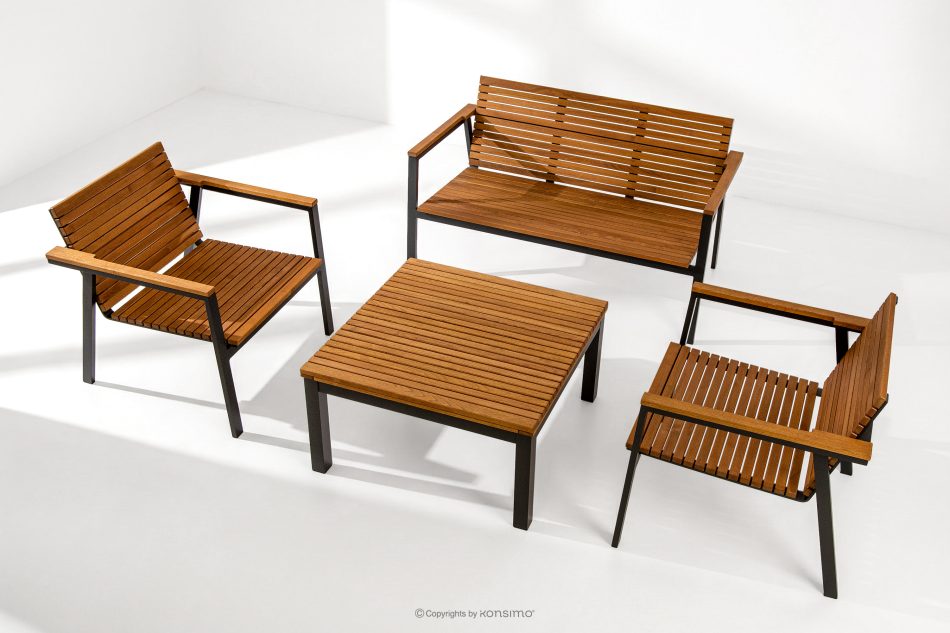 ARIATO Gartenmöbel-Set aus Holz und Metall 2 Stühle, Bank, Tisch braun/anthrazit - Foto 1