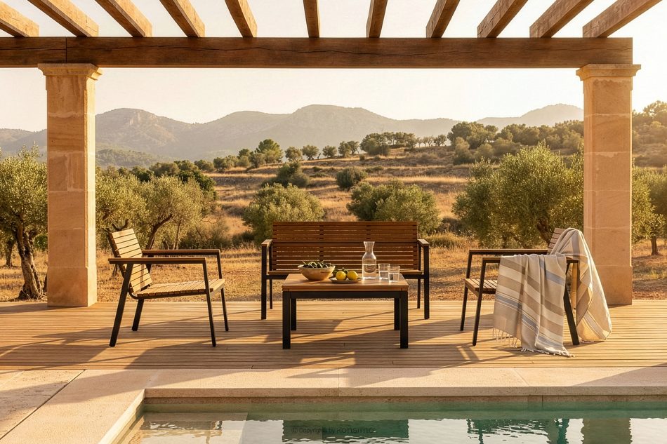 ARIATO Gartenmöbel-Set aus Holz und Metall 2 Stühle, Bank, Tisch braun/anthrazit - Foto 22