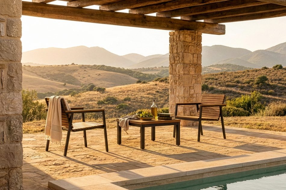 ARIATO Gartenmöbel-Set aus Holz und Metall, 2 Stühle, Tisch braun/anthrazit - Foto 17