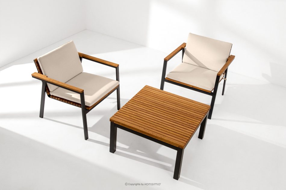 ARIATO Gartenmöbel-Set aus Holz und Metall 2x Stuhl, Bank, Tisch braun/anthrazit/beige - Foto 1