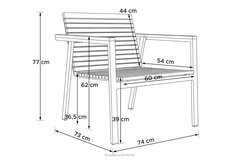 ARIATO Gartenmöbel-Set aus Holz und Metall 2x Stuhl, Bank, Tisch braun/anthrazit/beige - Foto 24