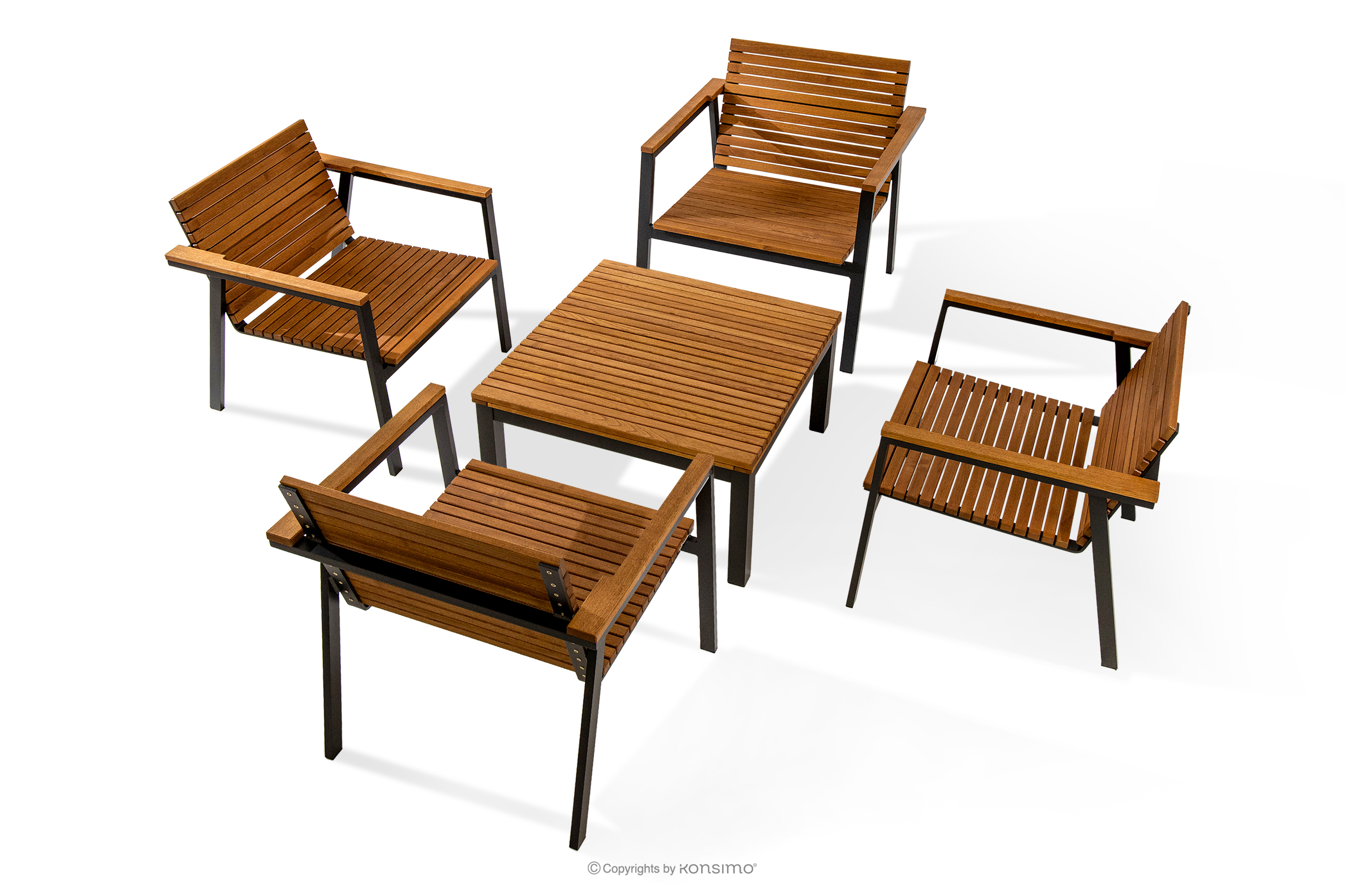 Gartenmöbel-Set aus Holz und Metall, 4 Stühle, Tisch