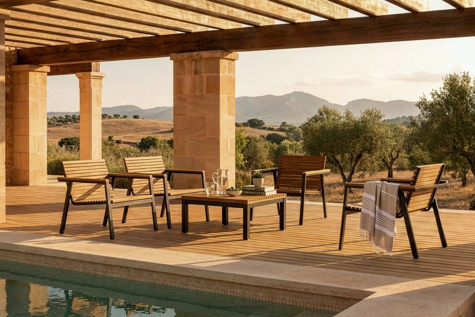 ARIATO Gartenmöbel-Set aus Holz und Metall, 4 Stühle, Tisch braun/anthrazit - Foto 17