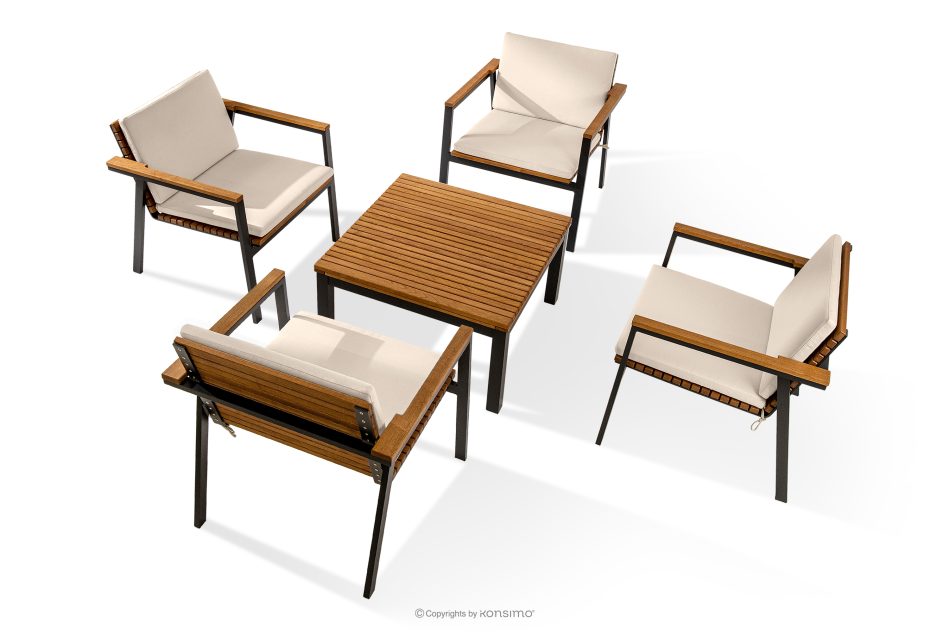 ARIATO Gartenmöbel-Set aus Holz und Metall 2x Stuhl, Tisch braun/anthrazit/beige - Foto 0