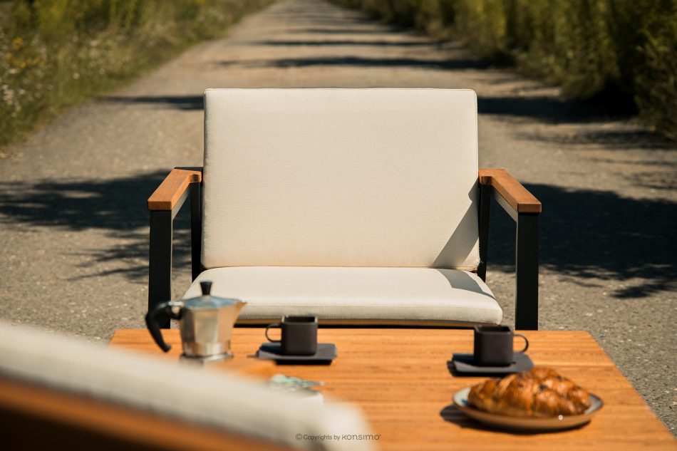 ARIATO Gartenmöbel-Set aus Holz und Metall 2x Stuhl, Tisch braun/anthrazit/beige - Foto 21